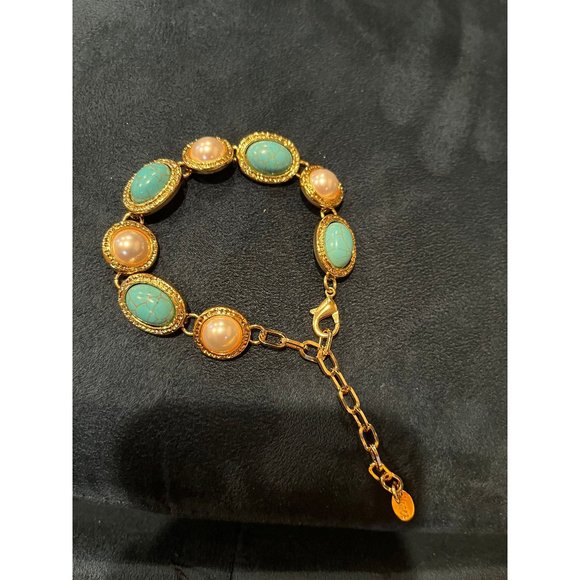 Golden bracelet blue Vintage style statement gold tone chunky round bracelet - Picture 1 of 5